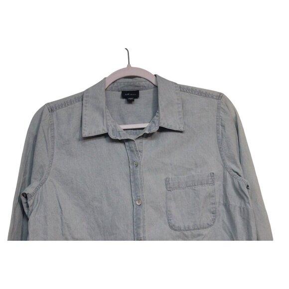 J Jill Button Up Blouse Size Small Chambray Denim Oversized Relaxed 100% Cotton - Picture 2 of 11